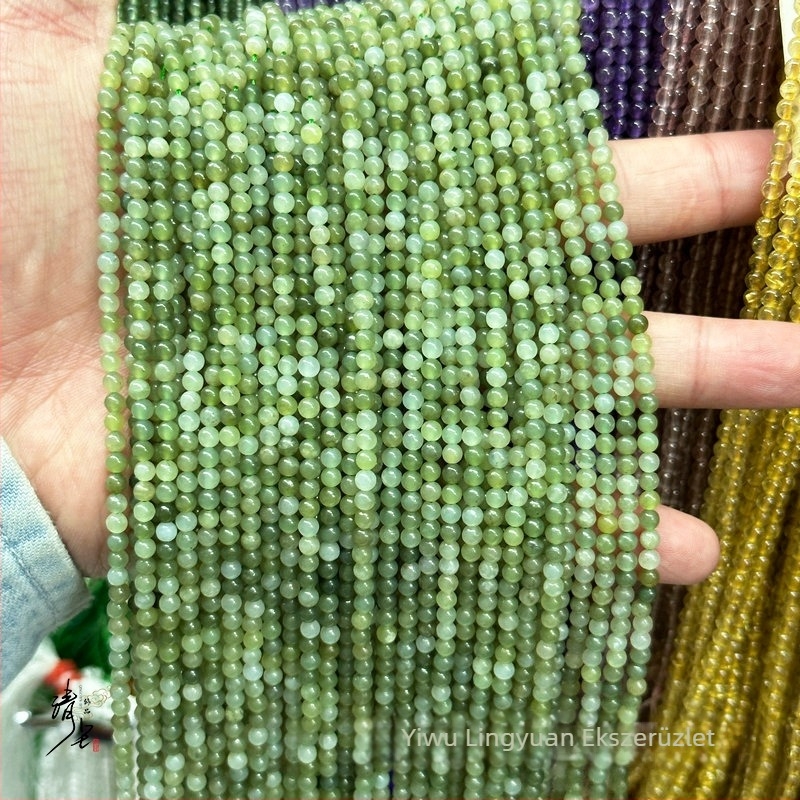 3 mm természetes Hetian jade kerek gyöngyök, szabad gyöngyök DIY ékszerekhez – félig kész