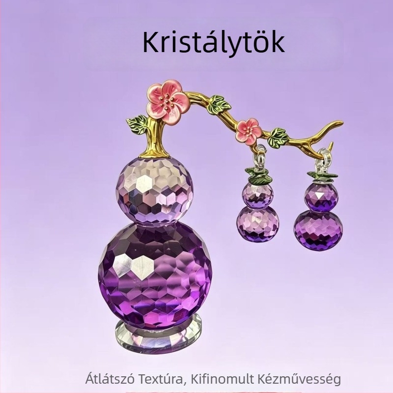 Kristályból készült tök alakú dísz szőlővel — élethű, kínai stílusú dekoráció a prosperitásért