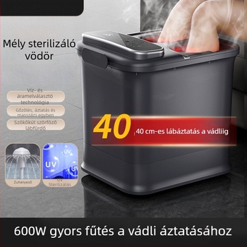 Összecsukható, hordozható lábágy fürdő érintéses vezérléssel, 10L+ kapacitás, térdmagasságig, LCD hőmérséklet kijelző, PTC fűtés, leeresztőcső, kerekek