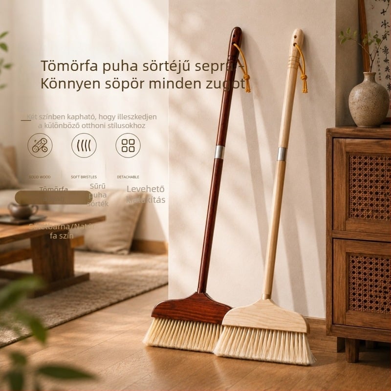 Retro tömörfa seprű puha sörtékkel háztartási használatra, nem karcolja meg a padlót, japán stílusú természetes fa design, szétszerelhető, anti-statikus