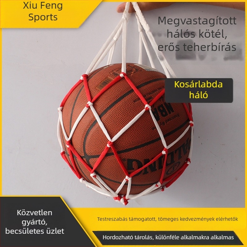 Poliészter sporttáska teniszütőkhöz és labdákhoz; képes befogadni egy kosárlabdát és egy futballt.