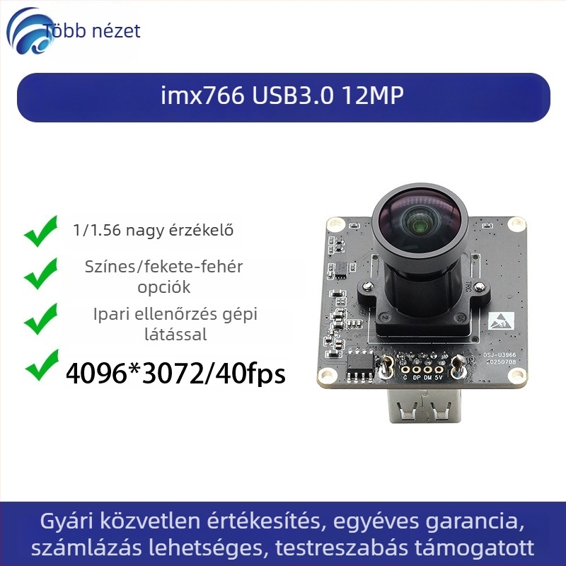 USB 3.0 kamera modul IMX766, 12MP, 4K/60fps, drivertől független, gépi látás