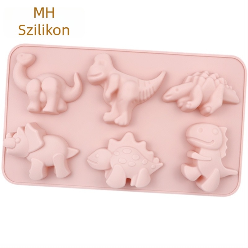 Minghao 6‑üres dinoszaurusz szilikon sütemény-forma, rajzfilm motívum, sütőforma, hideg feldolgozású szappan forma