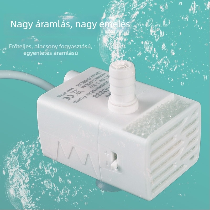 DC háziállat itató szivattyú párásítóval, merülő, 5V USB, brushless motor