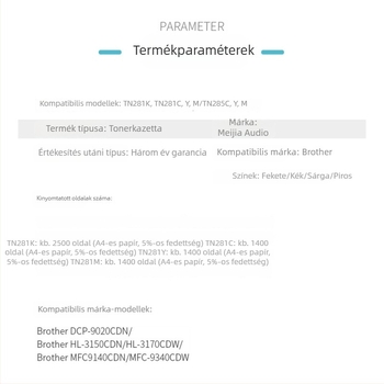 TN281/285 toner kazetta Brother DCP-9020CN, HL-3150CDN, HL-3170CDWD – Nagy kapacitású, 2500 oldal
