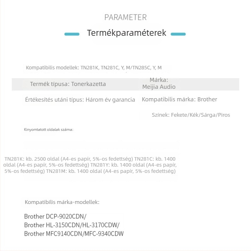 TN281/285 toner kazetta Brother DCP-9020CN, HL-3150CDN, HL-3170CDWD – Nagy kapacitású, 2500 oldal