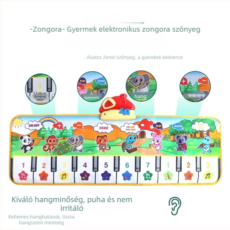 Gyerekek pedálos zongora zenematró felvétellel, tánc- és mászó játékkal