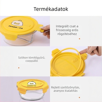 Kerek üveg ebédes doboz fedővel, mikrózható, 800–1000 ml, hordozható irodai dolgozóknak és diákoknak
