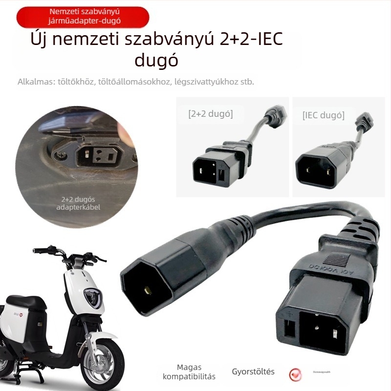 Új nemzeti szabvány elektromos járművekhez: 2+2 töltőport adapter és kimeneti kábel, univerzális töltő