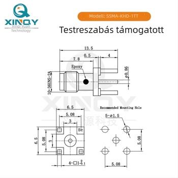 XINQY SSMA-KHD hosszított PCB RF csatlakozó, függőleges szereléshez forrasztás