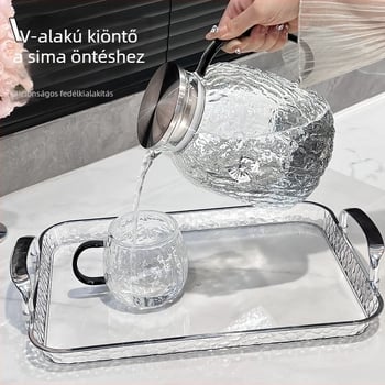 Hőálló, nagy kapacitású üvegpohár és teáskészlet, hullámmintás kivitel