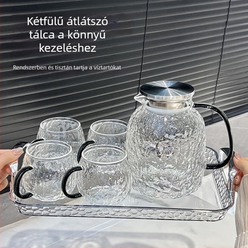 Hőálló, nagy kapacitású üvegpohár és teáskészlet, hullámmintás kivitel