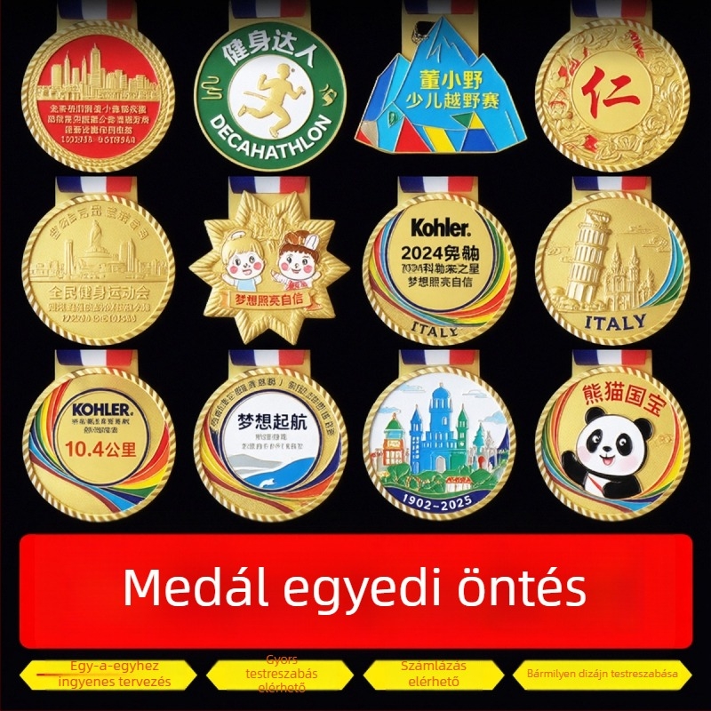 Személyre szabott maratoni érme - fém érme futóeseményhez aranyozott bevonattal