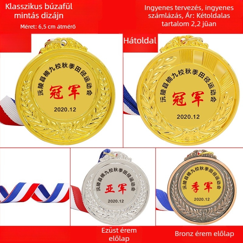 Általános célú fém érem sporteseményekre, testre szabható logóval, cink‑ötvözet, 6,5 cm, ideális iskolai díjakhoz és gyermekprogramokhoz