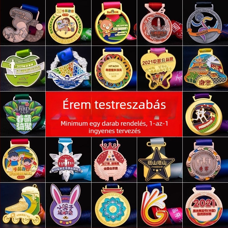 Személyre szabott fém érmek sporteseményekre: maraton, futás, túrázás, hegymászás; arany, ezüst és bronz érmek