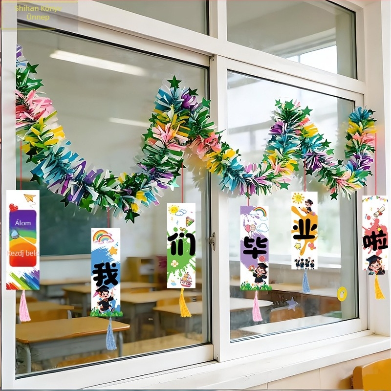 Színes sávos falidekor óvoda- és általános iskola ünnepi hangulatához
