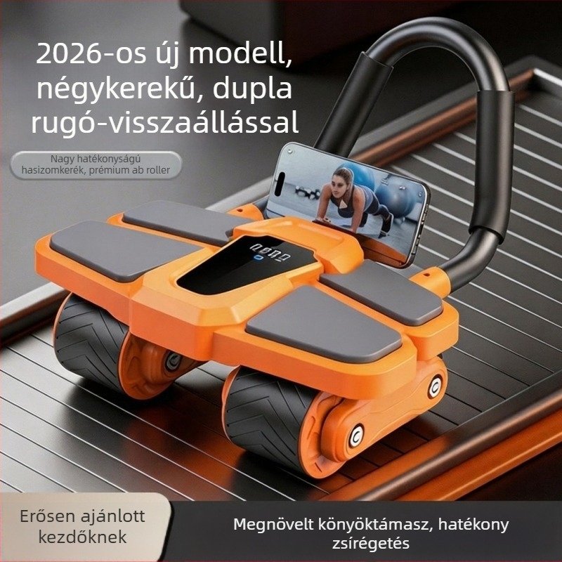 Négykerekű hasizom görgő automatikus visszarugózással, otthoni használatra, hasi edzés, fitness eszköz érintőképernyővel
