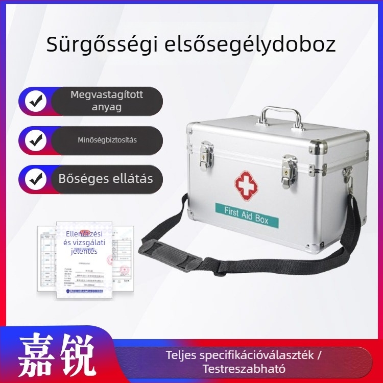Alumínium ötvözetű orvosi doboz zárható, otthoni használatra, többrétegű, kültéri elsősegély-doboz