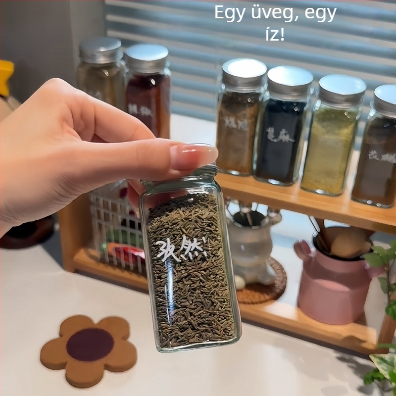 Élelmiszer-minőségű üveg fűszertartály, zárható és nedvességálló, konyhai, grill- és kemping használatra.