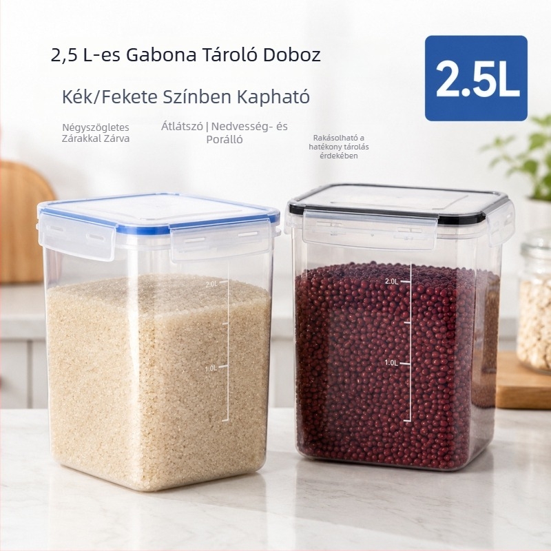 PP zárható gabonatároló tartóedény, 2,5–4 L, átlátszó konyhai tároló doboz, élelmiszer-minőségű