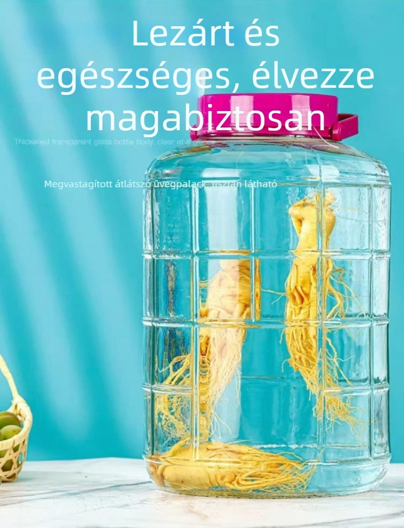 Üvegből készült, légmentesen záródó savanyító üveg, kör alakú, 5 L vagy nagyobb, fermentációhoz és savanyításhoz