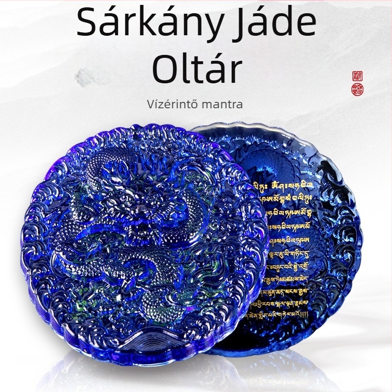 Kristályból készült Dragon King Temple Mandala – víz felszabadítás talizmán, kör Mani-kő, kék-sárga – dekoratív ékszer