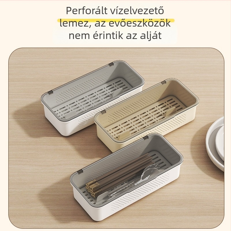 Fedeles evőeszköz- és pálcika tároló doboz, konyhai többfunkciós rendező