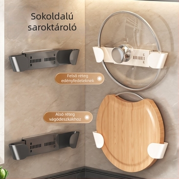 Teleszkópos fedőállvány, falra szerelhető konyhai tároló fedőknek és vágódeszkáknak