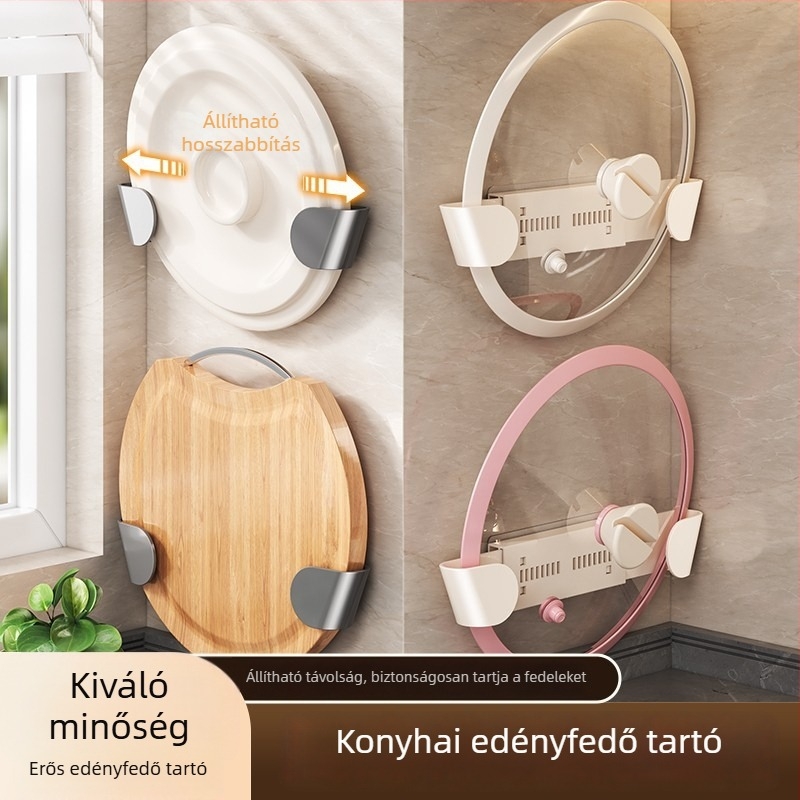 Teleszkópos fedőállvány, falra szerelhető konyhai tároló fedőknek és vágódeszkáknak