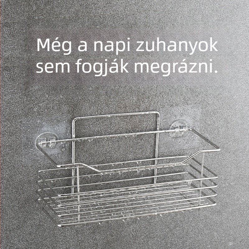 Rozsdamentes acélból készült falra szerelhető tároló, többfunkciós rendező fürdőszobába és a konyhába, szívó rögzítéssel