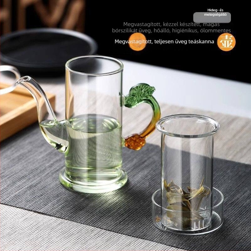 Otthoni használatra szánt üvegből készült teáskanna Pu'er Gongfu szűrővel és tea-víz elválasztással, piros, dupla fogantyúval rendelkező teáscsésze-készlet, egyadagos teafőző