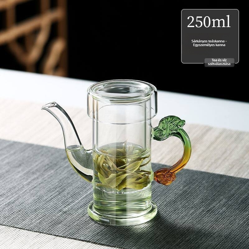 Otthoni használatra szánt üvegből készült teáskanna Pu'er Gongfu szűrővel és tea-víz elválasztással, piros, dupla fogantyúval rendelkező teáscsésze-készlet, egyadagos teafőző