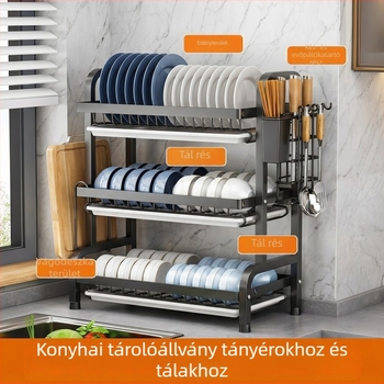 Konyhai pultszárító állvány tálakhoz, tányérokhoz, pálcikákhoz, késekhez és vágódeszkákhoz