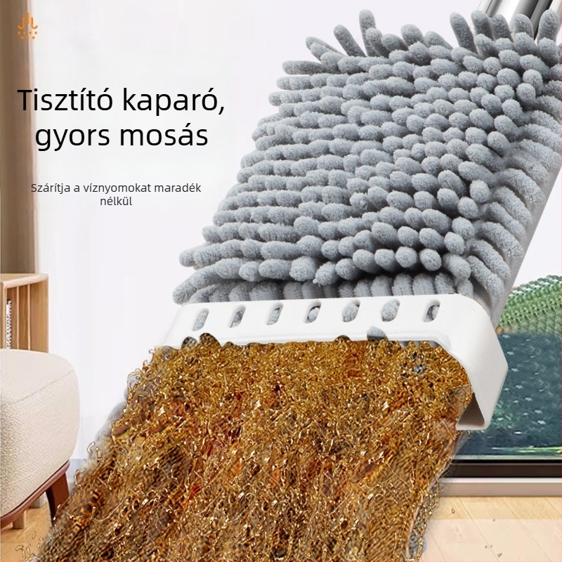 Chenille lapos mop otthoni használatra, vastított és megnövelt fej, tisztítás egy lépésben, tartós érintésmentes használat