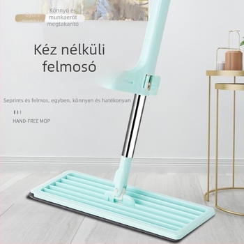 Kéz nélküli, lapos felmosó otthoni és hotel tisztítására, rozsdamentes acél nyéllel és csúszó kifacsoló mechanizmussal