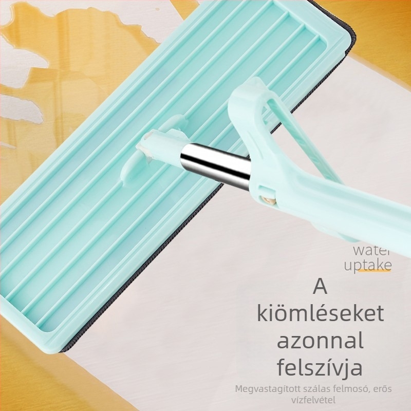 Kéz nélküli, lapos felmosó otthoni és hotel tisztítására, rozsdamentes acél nyéllel és csúszó kifacsoló mechanizmussal