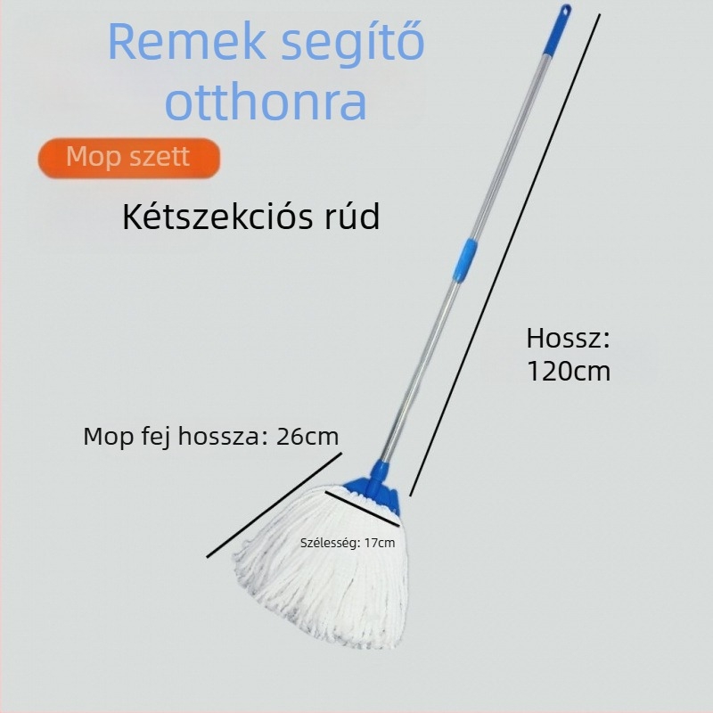 Hosszú élettartamú, szálmentes, nedvszívó selyem-pamut mop fapadlókra mikroszálas kendővel