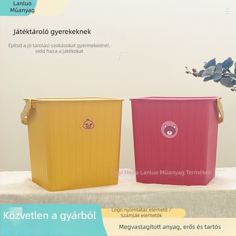 Műanyag tároló ülőke fedéllel, gyerekeknek, sárga kacsa karikatúra