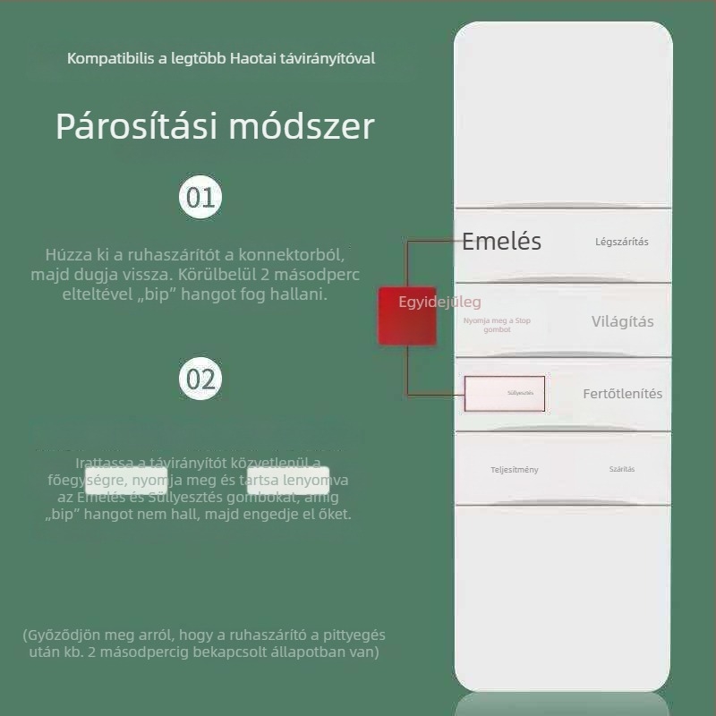 Távirányító automatikus emeléses intelligens elektromos ruhaszárítóra, generációk 2–4, kompatibilis Haotaitai, Taitaileou és Pai.