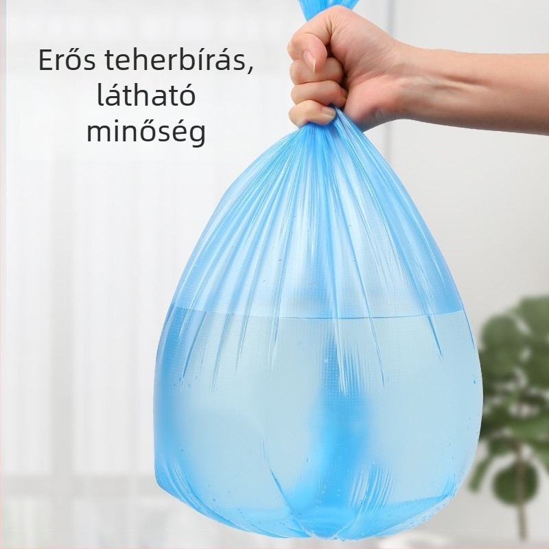 Egyszer használatos fekete szemeteszsákok lapos szájú kivitelben, vastagított perforált polietilénből, háztartási használatra