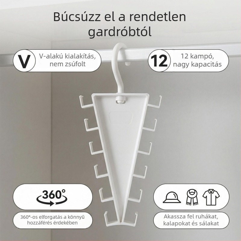 V-alakú, kétoldalas vállfa, multifunkcionális ruhásszekrény rendező ruhák és sapkák számára