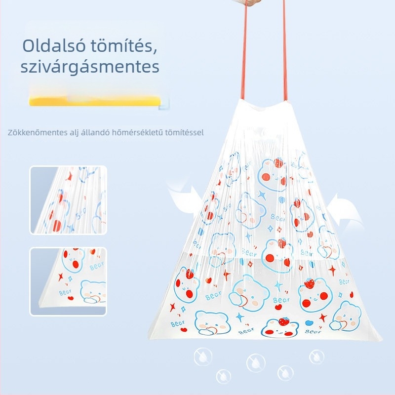 100 darab vastag, nagy méretű szemeteszsák húzózsinórral, háztartási használatra, nagy tekercs, konyhai nagy kapacitású műanyag zacskók
