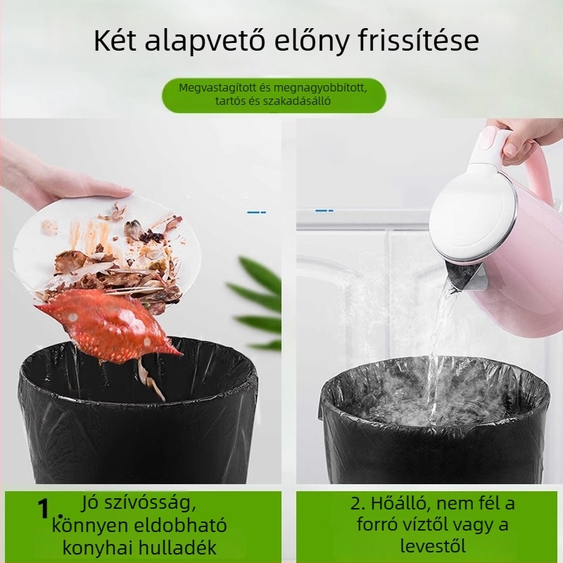 Fekete háztartási szemeteszsákok, megerősítettek, közepes és nagy méretűek, fogantyúval, egyszer használatos műanyag zacskók a konyhához
