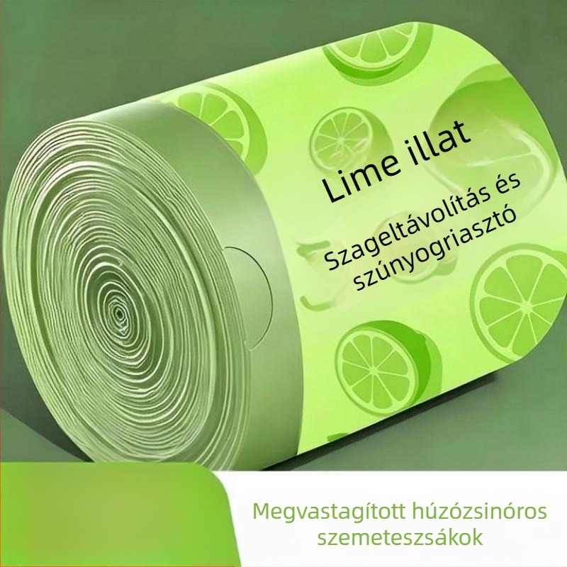 100 db háztartási szemeteszsák húzózsinóros, lime-zöld, extra vastag, konyhai használatra, szakadásálló