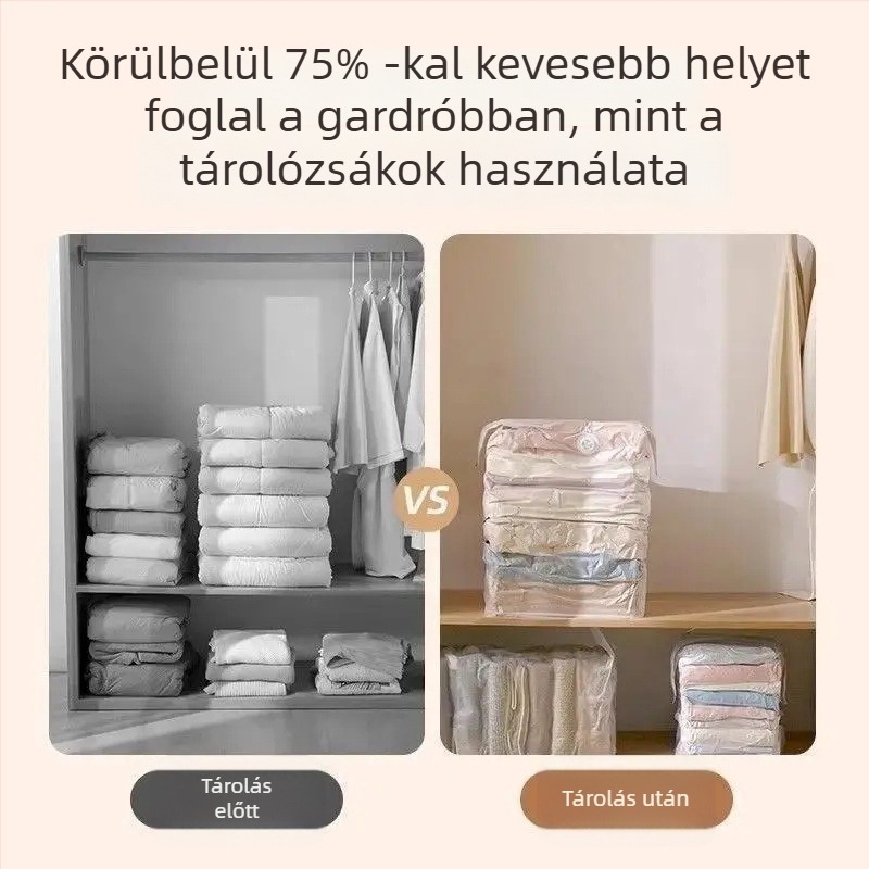 X vákuumos 3D tömörítő táska, pumpa nélkül, kettős használat, átlátszó, nagy kapacitású, nedvességálló