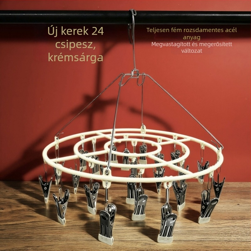 Multifunkciós rozsdamentes acél ruhaszárító állvány, vastított és megerősített, forgó, szélvédett, csúszásmentes, zoknikhoz, fehérneműkhöz és babaruhákhoz