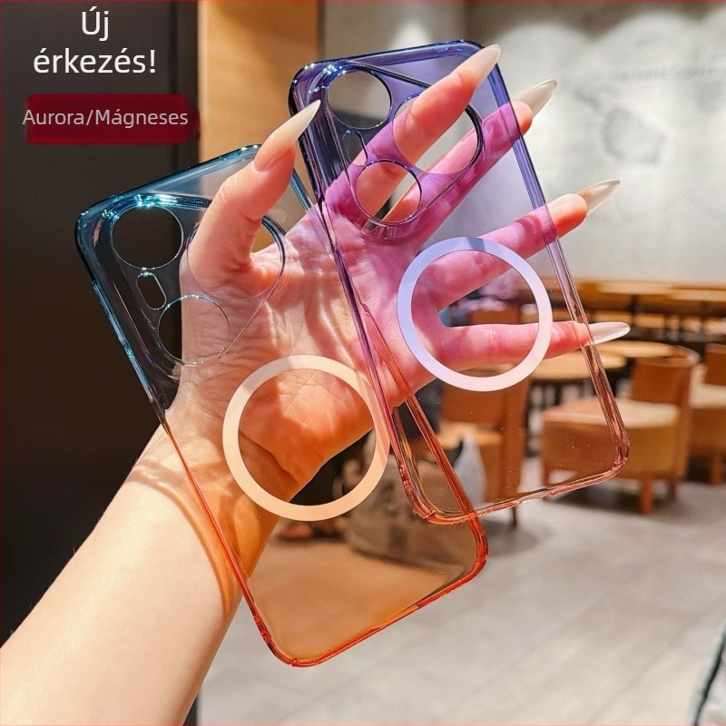 Yijia Hexing TPU mágneses védőtok Huawei Pura90Pro‑hoz – P70 Aurora gradiensek, minimalistus ütésvédelmi tok