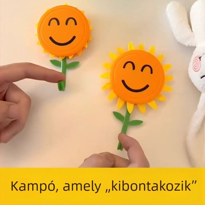 Napraforgó virágos akasztó, kihúzható öntapadós, fúrásmentes otthoni használatra, mosolygó arccal, 1,5 kg