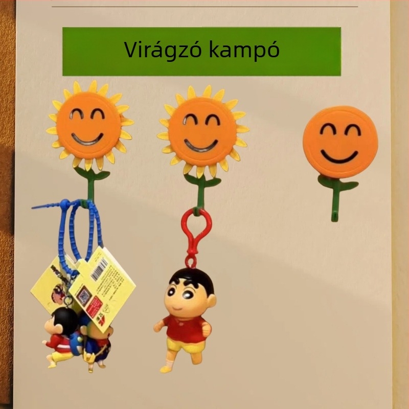 Napraforgó virágos akasztó, kihúzható öntapadós, fúrásmentes otthoni használatra, mosolygó arccal, 1,5 kg
