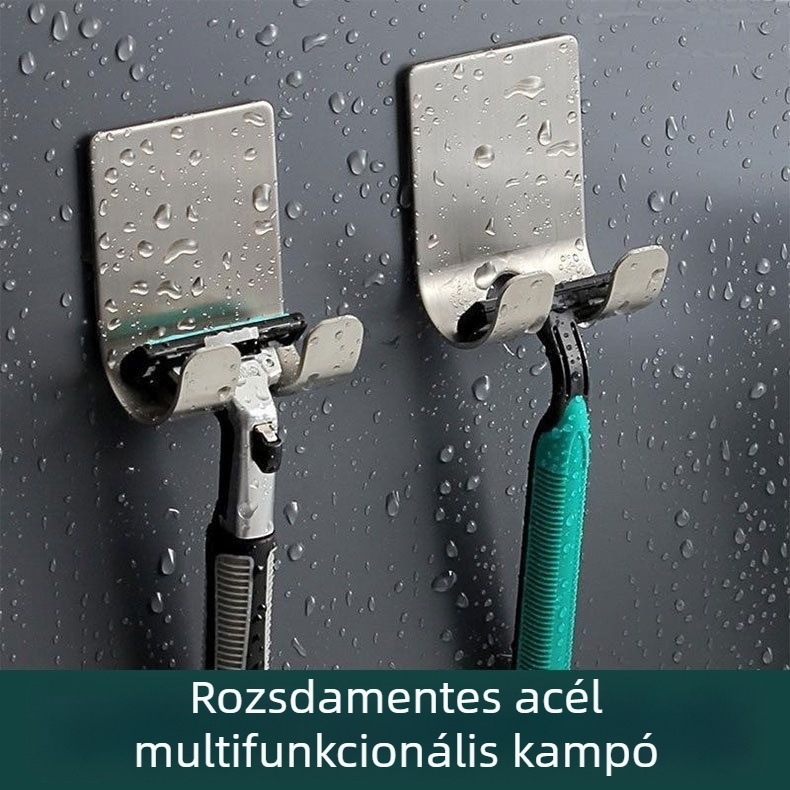 Rozsdamentes acél borotválkozó tartó erős kampóval, többfunkciós borotálkozó állvány és kábel rendező, fúrás nélkül rögzíthető kampó